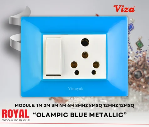 VIZA Olampic Blue Metallic Modular plates - Vinayak Electricals