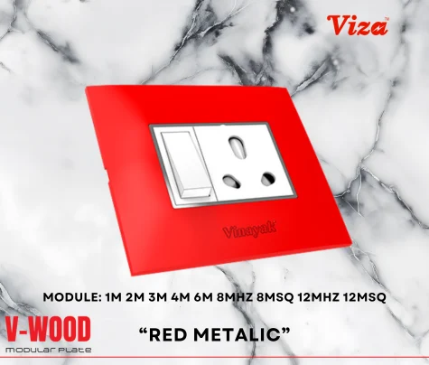 VIZA Red Metalic Modular plates - Vinayak Electricals
